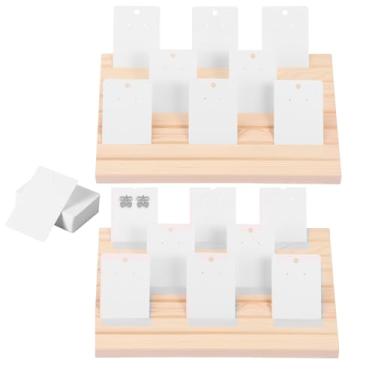 Imagem de 2 peças de suporte de exibição de brincos de madeira resistente com 50 cartões de brinco e 50 sacos de plástico pequenos para exposição de loja doméstica