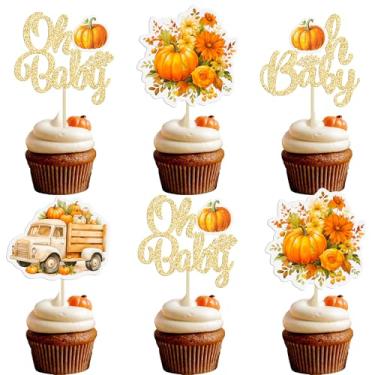 Imagem de Gyufise 24Pcs Little Pumpkin Baby Shower Cupcake Toppers Pumpkin Baby Shower Cupcake Pick Decorations Fall Themed Gender Reveal Party Decorations Supplies Orange Gold