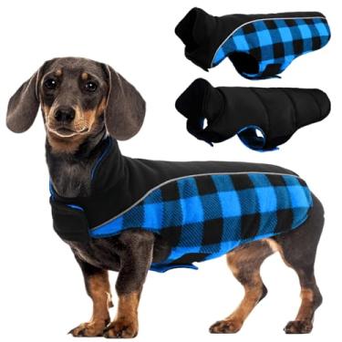 Imagem de Kuoser Casaco reversível para cães, quente e impermeável, casacos de inverno xadrez estilo britânico, colete de clima frio para filhotes, roupas à prova de vento, jaquetas de neve para cães pequenos,