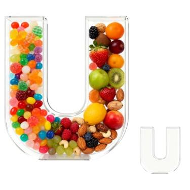 Imagem de Bandeja de charcutaria acrílica com alfabeto de 25,4 cm – recarregável, reutilizável, bandeja de servir para bolo e doces, decoração de festa de aniversário de aniversário (letra U)