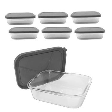 Imagem de Kit 3 Pote De Vidro Com Tampa Hermética Marmita Retangular 1000ml - CL