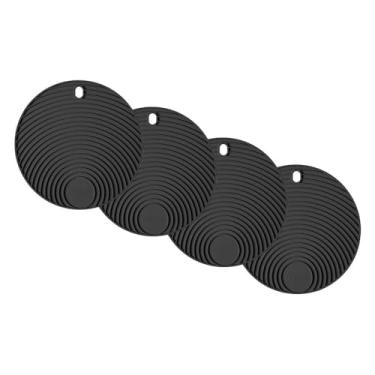 Imagem de Conjunto de Descansos de Panela Redondo de Silicone Preto - 4 unidades - 17x17cm - Resistente ao Calor e Deslizamento - Livre de BPA