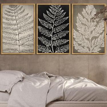 Imagem de Drsoum Arte de parede de folha botânica vintage emoldurada retrô boêmio preto caramelo planta rústica natureza samambaia silhueta impressões quarto sala de estar pronto para pendurar 61 x 91 cm