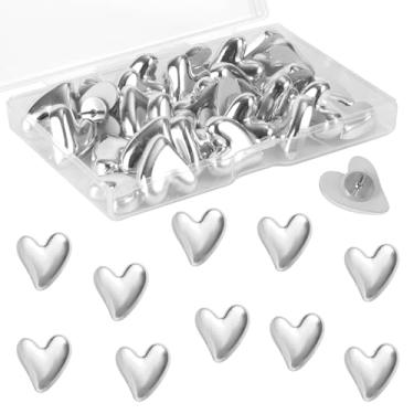 Imagem de 36pcs Pushes de Coração, Tachas Decorativas Fofas para Quadro Cortiça Quadro de Avisos Parede Casa Escritório Pôsteres Fotos Postais Mapas Fixação (Prata)
