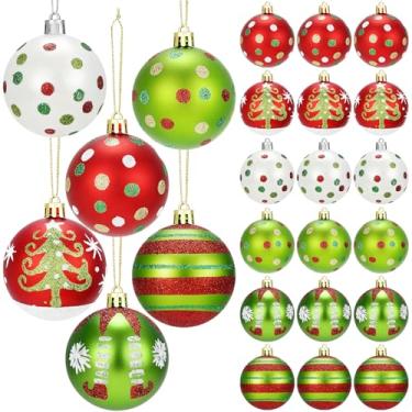 Imagem de 24 peças de enfeites de bola de Natal para árvore 6 cm enfeites de Natal brilhantes para pendurar bolas de elfo vermelhas e verdes brancas bolas de natal inquebráveis para decoração de árvore de Natal