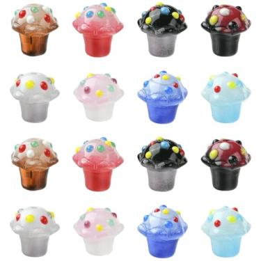 Imagem de UR URLIFEHALL 16 contas de cupcake feitas à mão, com 8 cores, esmaltadas desenhadas à mão, sobremesa, para pulseira, brincos, colares, joias