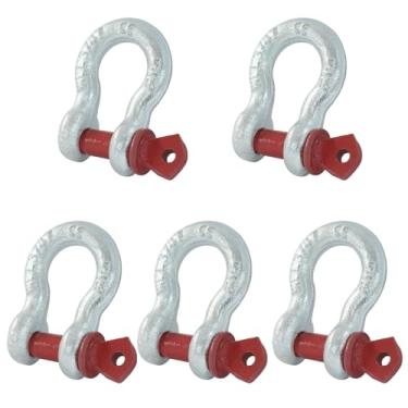 Imagem de HARSKIYER 5 manilhas de anel D de 5/40.6 cm, 750 kg (748.4 kg) limite de carga de trabalho galvanizado resistente parafuso pino manilha para alça de reboque, guincho, fio de aço de tração e