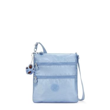 Imagem de Kipling Mini bolsa tiracolo feminina Keiko, bolsa leve ajustável, alça de ombro durável, Pebble Blue Met