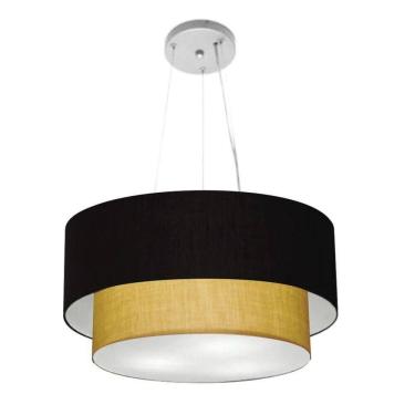 Imagem de Lustre Pendente Duplo Cilíndrico Vivare Md-4061 Cúpula Em Tecido 50x40cm - Bivolt Preto-palha 127/220v