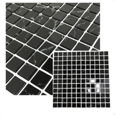 Imagem de Pastilha De Vidro Para Cozinha Banheiro Cristal Preta Marmore Lisa 30x30cm La Bella Griffe