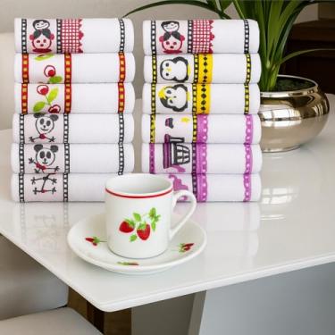 Imagem de Kit 10 Panos De Prato Atoalhado Bordado Felpudo Pano de Copa Cozinha Guardanapo Louça Gourmet Luxo Estampado em 100% Algodão 49x65cm