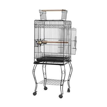 Imagem de Gaiola de pássaro 144,8 cm Papagaio pássaro periquito canário gaiola de pássaro com poleiros de madeira 2 estações haste e 2 copos de comida de aço inoxidável ninho de pássaro