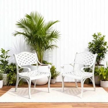 Imagem de PATIO-IN 2 cadeiras de jardim de alumínio fundido, conjunto de cadeiras de jantar ao ar livre, cadeiras de pátio de alumínio com apoio de braço para jardim, quintal, piscina, varanda