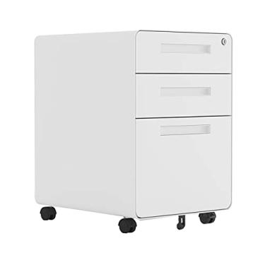 Imagem de KIZQYN Armário de arquivo móvel de metal com 3 gavetas, armário de arquivo branco com trava, armário de arquivo sob a mesa serve para tamanho legal/carta/A4 para casa/escritório, armário de arquivo