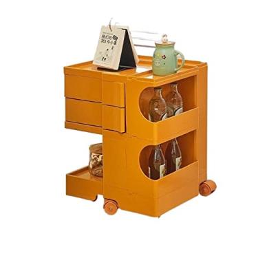 Imagem de Mesa de centro, mesa lateral de sofá móvel, mesa de canto pequeno com prateleira de armazenamento e gavetas giratórias, mesa de cabeceira com rodas para sala de estar, quarto, pequenos espaços, mesa