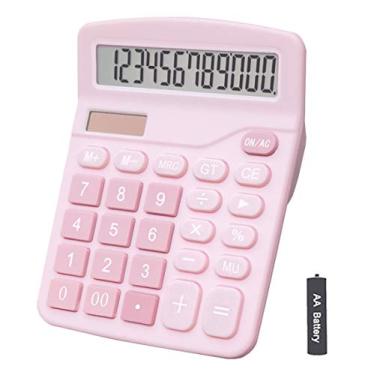 Imagem de Calculadoras, calculadora portátil de mesa BESTWYA de 12 dígitos com visor LCD grande botão sensível (rosa, pacote com 1)