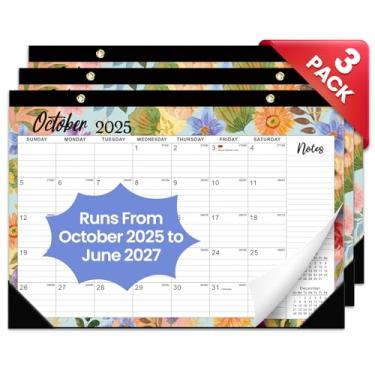 Imagem de Pacote com 3 calendários de mesa 2025-2026, calendário de 21 meses de outubro de 2025 a junho de 2027 – Grande calendário mensal de 43 x 30 cm para escola/parede – Botanic Whimsy