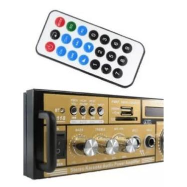 Imagem de Mini Amplificador De Som Bluetooth Karaoke Mp3 Fm 2 Canais Cor Preto E Dourado Potência De Saída Rms 120 W