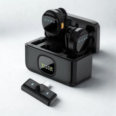 Imagem de Microfone de Lapela Sem Fio USB-C Kit Duplo com Case de Carregamento | Compatível iPhone 15/16, Android e Notebooks | Áudio Profissional com IA Antirruído, Plug & Play Portátil