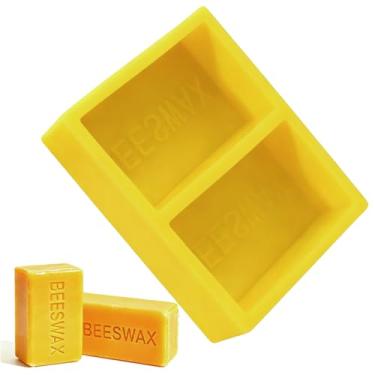 Imagem de Molde de cera de abelha de silicone com 2 blocos de 500 g, moldes de silicone reutilizáveis com a palavra cera de abelha em relevo, molde de barra de cera de abelha reutilizável para sabonete DIY