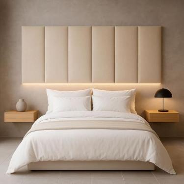 Imagem de Cabeceira 7 Módulos Estofado Placa Cama Box Adesiva Casal (Areia)