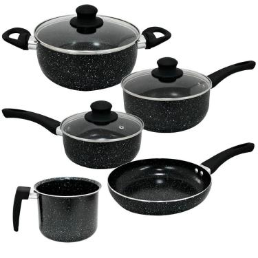 Imagem de Jogo de Panelas de Indução Antiaderente Cerâmica Berlim Preta 5 peças - Hauskraft
