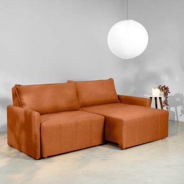 Imagem de Sofá Cama Retrátil e Reclinável 3 Lugares 200cm em Linho Baraúna Cabecasa Madeiraoriginals Terracota