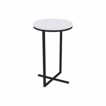 Imagem de Mesa Lateral Alta Volpi Branco Base Metálica Industrial Preto 56 cm - 