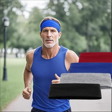 Imagem de 1 faixa de cabelo elástica esportiva – faixa de cabelo com absorção de suor para ioga fitness com design antiderrapante, lavável na máquina e respirável para treino diário (várias cores), azul