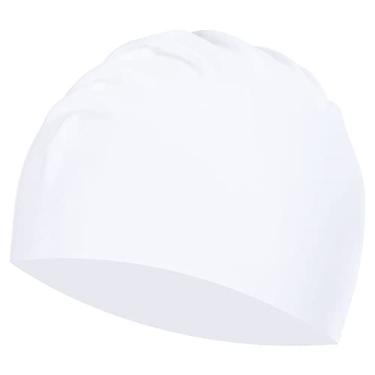 Imagem de Touca de natação de silicone, chapéu de natação impermeável, antiderrapante, para adultos e mulheres e homens, treino, corrida, branco