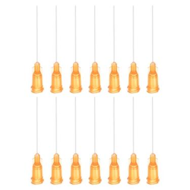 Imagem de 50 agulhas dispensadoras de plástico 23G com trava Luer, tubo de agulha de PTFE de 3,8 cm, ponta cega de plástico resistente ao calor PP para pistola de cola líquida, laranja
