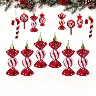 Imagem de Conjunto de enfeites de doces de Natal, 6 peças de decorações de plástico de bengala e pirulito de menta com corda para pendurar, enfeites de Natal para árvore de Natal, decoração de festa em casa