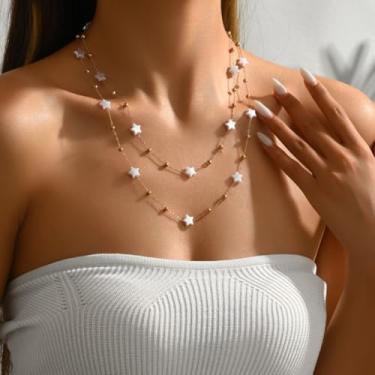 Imagem de Colar de pérolas para mulheres, conjunto de joias de pérolas douradas, gargantilha delicada, pingente de pérola branca em camadas, presente de casamento e dia a dia