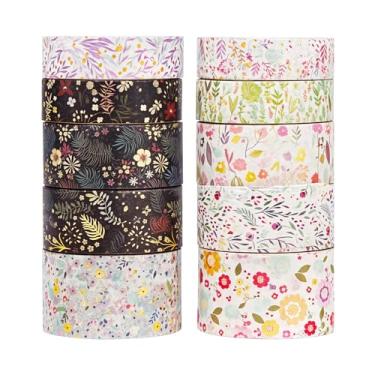 Imagem de Conjunto de adesivos Washi de 10 rolos de 3 m, adesivos de bronzeamento padrão decorativos para artes faça você mesmo artesanato suprimentos de diário scrapbook cartão embrulho