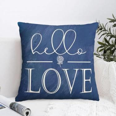Imagem de 1 capa de almofada de hortênsia azul 45,7 x 45,7 cm Hello Love Flowers capa de almofada decorativa verão primavera dia das mães capa de almofada para fazenda gramado pátio casa sofá decoração de sofá