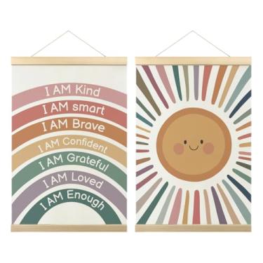 Imagem de Conjunto de 2 molduras para pôster Boho Positive Affirmations, decoração de parede de saúde mental, berçário, quarto de meninas, sala de aula, quarto, canto calmante, sala de jogos, banheiro