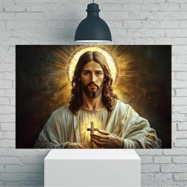 Imagem de Arte de parede em tela rústica vintage coração sagrado de Jesus Cristo - Pôster sem moldura de 30 x 45 cm - Decoração de casa e escritório para sala de estar, quarto, cozinha e café