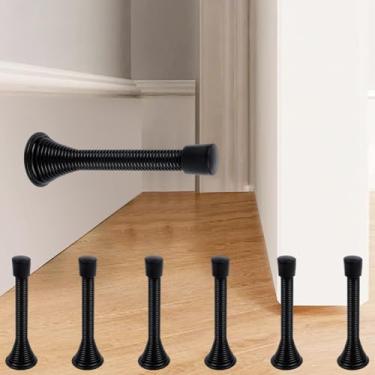 Imagem de Pacote com 6 rolhas de porta de mola para parede com amortecedor de borracha para para-choques de porta de montagem baixa (preto)