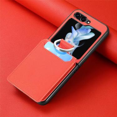 Imagem de para samsung z flip 5 Melhor proteção carteira portátil capa funda para Samsung Galaxy Z Flip 5 5G Flip5 capa de couro com slot para cartão, laranja, para Samsung z flip 5