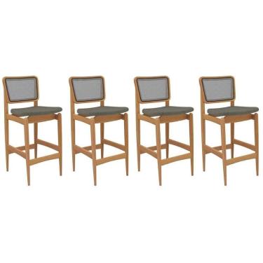 Imagem de Banqueta Sala De Jantar Liz 1bmm009ca Premium Madeira Maciça Kit 4 Un Carvalho-linho Escuro-tela Grafite - Kappesberg