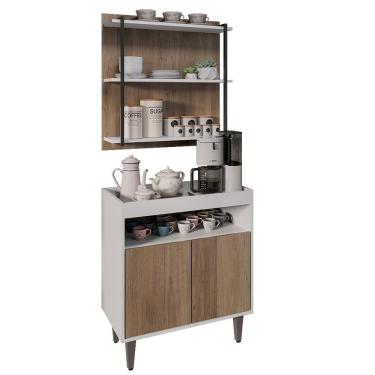 Imagem de Aparador Cantinho Do Café E Painel 3 Prateleiras Flora M24 Branco/freijó - Mpozenato