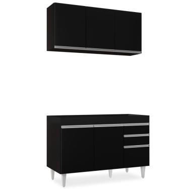 Imagem de Armário Aéreo Virgínia E Balcão Para Pia 120cm Michigan Preto - Lumil