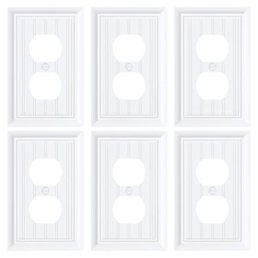 Imagem de Pacote com 6 placas clássicas para tomada frente e verso, placas decorativas de interruptor branco puro e tampas de tomada, placas de parede de fibra de bambu natural para tomadas elétricas, 1 capa de