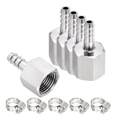 Imagem de HARFINGTON 2 peças de 3/20.3 cm a 1/5.1 cm NPT fêmea de aço inoxidável 304 encaixe de farpa com 2 peças de braçadeira de aço inoxidável, emendador de metal para impressão 3D, compressor de ar, máquina