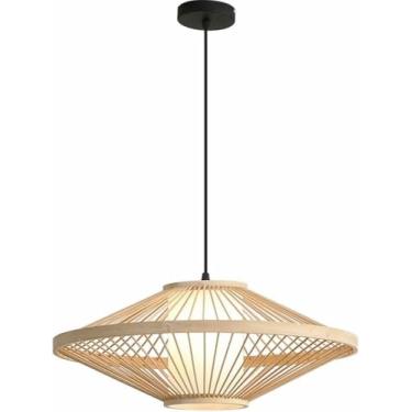 Imagem de WLHAZMWY Candeeiro pendente de geometria única pendente pendente de estilo chinês sombra de luz tradicional iluminação industrial para sala de jantar e sala de estar (natural, 60 cm)