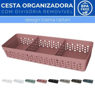 Imagem de Cesto Organizador Trama Rattan c/ Divisória Removível 34x11 - Usual Ut