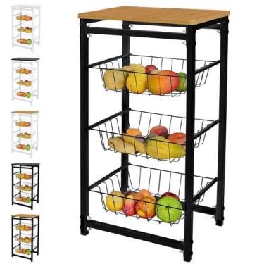 Imagem de Fruteira De Chao Cozinha Tampo Madeira Florenca de Ferro - Utility, Pr