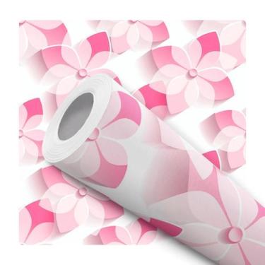 Imagem de Papel De Parede Adesivo Lavável Sala Menina Rosa Efeito 3D Floral Quar