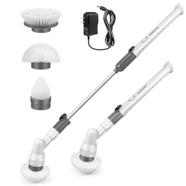 Imagem de OVENTE Esfregador giratório elétrico, esfregão elétrico sem fio com 3 cabeças de escova, cabo de extensão ajustável, impermeável, perfeito para limpar vaso sanitário, chuveiro, banheira de banheiro e