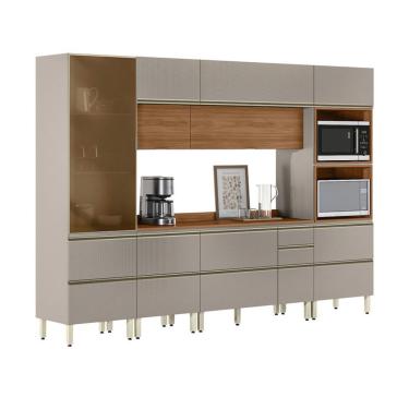 Imagem de Armário de Cozinha Completa com 1 Vidro Reflecta Proença 9 Portas 8 Gavetas Nude e Nogueira